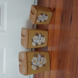 Vintage 1960s Nesting Mustard Hard Plastic Floral Cannister Set